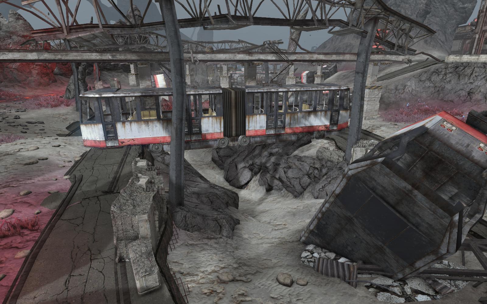 Suspended damaged rail car